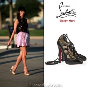 Christian Louboutin BLOODY MARY Pumps Lace Up Corset Black Leather Shoes 35.5